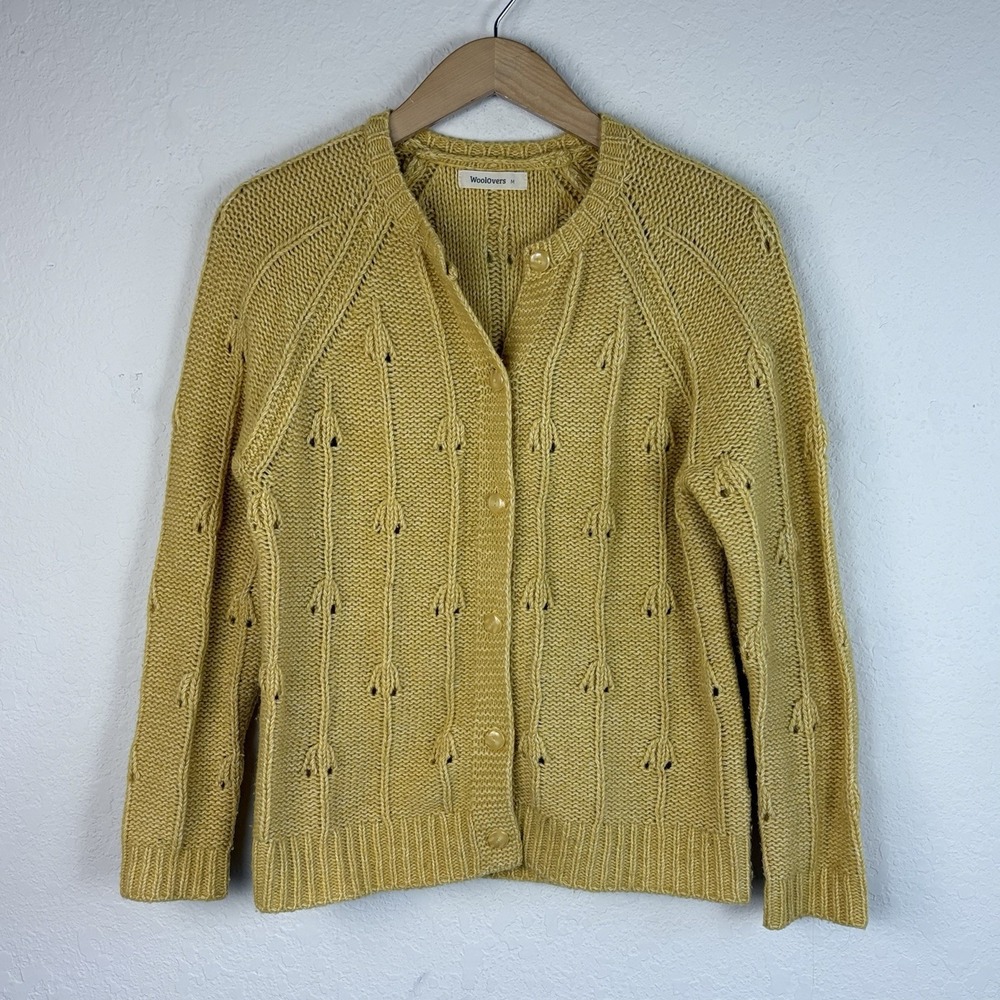 Woolovers Womens M Cardigan Sweater Button Front Wool Blend Mustard Cottage